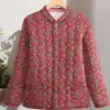 Jaqueta acolchoada de algodão para mulheres de meia-idade e idosas, gola alta, estampa floral, jaqueta acolchoada floral quente, tamanho plus size de inverno, algodão de pelo de camelo, jaqueta acolchoada grossa, em estoque