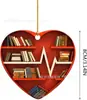 23 Novas Decorações de Natal Amantes de Livros Coração Decorações de Bibliotecário Penduricalhos para Carro Decorações para Casa