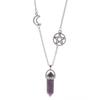 Joyería transfronteriza europea y americana personalizada collar con colgante de cristal de columna hexagonal combinable Collar multicapa para mujer de Luna hueca