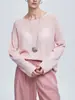 Blusa de Tricô Leve de Algodão com Bambu e Linho para Mulheres, Verão 2025, Gola Redonda, Caimento Solto, Estilo Relaxado