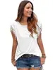 Camiseta Casual de Verão Feminina Tamanho Grande AliExpress Amazon Cor Sólida Gola Redonda Manga Curta Punho com Nó de Franja