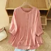 Camisa de Nuevo Estilo con Cuello Alto, Corte Holgado, Adelgazante, Diseño de Manga Tres Cuartos, Blusa de Color Sólido, Estilo Cárdigan, Moderna y Elegante para Mujer