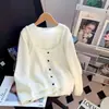 2026 Gola Quadrada Mangas Longas Tricô Cor Sólida Estilo Coreano Top Simples Casaco Estilo Coreano Cardigã Top de Manga Longa
