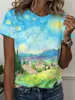Camiseta europea y americana de manga corta para mujer con estampado 3D floral y a cuadros, camiseta de cuello redondo moderna y versátil