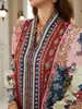 Vestido Bx16 Elegante e Moderno Estilo Robe com Decote V e Mangas Longas, Estampa Estilo Étnico, Mais Vendido no Comércio Exterior