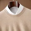 Suéter de cashmere para homens no outono e inverno, gola redonda, moderno, estiloso, versátil, cor lisa, folgado, casual, segunda pele, suéter de cashmere