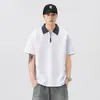 Nova Camisa Polo Casual Madura de Verão Estilo Americano de Luxo, Falsa Peça Dupla com Zíper para Homens, Caimento Solto, Manga Curta Estilo Old Money