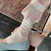 Calcetines Blancos de Seda de Hielo para Mujer, Longitud Media Pantorrilla, Estilo Delgado de Verano, Malla Transpirable, Estilo Coreano y Japonés, Calcetines Largos de Encaje