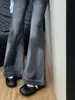 Jeans Feminino Preto-Cinza Micro-Flare Extra Longo Não Skinny Novo Outono 2026 Calça Flare de Cintura Baixa