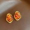 Aretes ovalados irregulares de aguja de plata chapados en oro, aretes elegantes Maillard, aretes retro de moda de alta calidad para mujer