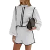 Comércio Exterior Transfronteiriço Outono de 2026 Europeu e Americano Roupas Femininas Algodão e Linho Camisa com Cadarço Shorts Conjunto Solto Casual Conjunto de Duas Peças