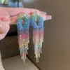 Pendientes de Borla con Flor de Zircón de Aguja de Plata Transfronterizos, Pendientes de Moda y Elegantes, Pendientes de Lujo Ligero y de Gama Alta, Diseño de Nicho