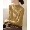 Camisa base de malha slim fit de alta qualidade, cor cinza, gola semi-alta, textura de lã, para mulheres, suéter super estiloso para outono e inverno
