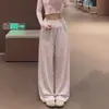 Pantalones a rayas dulces estilo coreano para mujer, nueva colección de otoño, diseño rejuvenecedor con ribete de encaje, pierna ancha, estilo yoga, casual y de corte recto