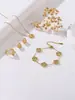Pulsera, Pendientes, Anillo de Trébol de Cuatro Hojas de Nácar de Doble Cara de 13 mm de Venta Caliente Transfronteriza, Juego de Cuatro Piezas al por Mayor desde el Fabricante