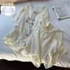 Pijama lindo de gato para mujer en verano, con copas en el pecho, cuello redondo, cárdigan casual, conjunto cómodo para casa para personas petite