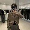Cárdigan Corto de Punto Color Café Maillard para Mujer, Suéter de Alto Nivel para Otoño e Invierno, Prenda Interior Adelgazante