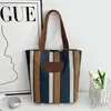 Bolsa de Tote de Lona para Mujer Nueva Moda Rayas Bloques de Color Simples para Viajar Bolso de Hombro Único Gran Capacidad Bolso de Diseño de Nicho