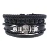 Pulsera de cuero retro con cuentas de calaveras más vendida de comercio electrónico transfronterizo para hombre, juego de bricolaje tejido