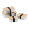 Contenedor de Almacenamiento de Alimentos Japonés de Acero Inoxidable 304 con Tapa de Bambú Almacenamiento Organización del Refrigerador Rectangular Hermético Tapa de Madera Lonchera Descongelación