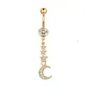 Clavo de Acero Inoxidable para Ombligo Transfronterizo Luna Creciente Estrella Circonita Anillo para Ombligo Simple Lujo Ligero Joyería para Piercing Abdominal Botón de Ombligo