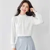 Tiro real Alta calidad Color albaricoque francés Camisa de gasa para mujer Chic suelta con diseño que disimula el abdomen Top de nicho de sentido del diseño