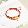 Pulseira Feita à Mão de Camada Dupla com Nó de Covinha, Estilo Novo, Adequada para Mulheres, com Contas de Transferência Douradas, Pulseira de Fio Vermelho DIY, Ajustável