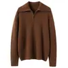 Suéter de Cachemira 2026 Otoño/Invierno Nuevo para Mujer, Corte Holgado, Media Cremallera, Cuello Alto, Tejido Grueso