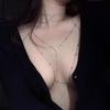 Fabricante de Corrente de Corpo Sexy em Aço Titânio Estilo Europeu e Americano com Pingente Único de Franja e Diamante Brilhante, Corrente de Peito para Mulheres, Item Quente Europeu e Americano