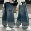 Ropa para Niños Niños Otoño Nuevo Pantalones de Mezclilla Estampados Degradados Niños Grandes 2026 Primavera Otoño Sueltos de Pierna Recta Modernos