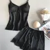 Pijama de Alça 2019 para Mulheres Verão Sexy Seda Gelada Conjunto de Duas Peças com Shorts de Seda Push-Up Tamanho Grande Fino Roupa de Casa