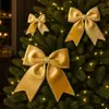 Fita de veludo nova de Natal transfronteiriça com acabamento dourado, decorações de laços grandes, médias e pequenas para árvores de Natal, guirlandas festivas de lareira e enfeites para pendurar