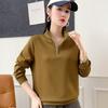 Dropshipping 2025 Primavera e Outono Nova Moda Meio Zíper Gola Alta Cor Sólida Manga Longa Moletom Feminino Top