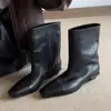 Versión de piel de oveja~Botas Martin de estilo coreano, versátiles, adelgazantes, de punta cuadrada, tacón grueso, botines ajustados, botines Chelsea para mujer