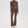 Conjunto de yoga quente forrado com fleece para outono e inverno, jaqueta justa, calça de yoga de cintura alta, conjunto atlético de duas peças 52633 + 52325