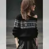 Tops de Gama Alta, Ligeros, Lujosos, Antiedad, Estilo Occidental, Estilo Té, Elegantes, Únicos y Hermosos de Punto Negros con Hombro Asimétrico para Principios de Otoño