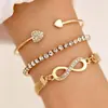 Pulseiras abertas em formato de coração cravejadas de diamantes, pulseiras totalmente cravejadas de diamantes, conjunto de pulseiras com a letra 8, luxo leve, joias de alta qualidade, pulseiras, estilosas, versáteis, joias da moda