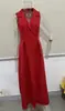 Outono 2024 Novo Europeu e Americano Amazon Comércio Exterior Transfronteiriço Cor Sólida Gola Lapela Plissado Longo Sem Mangas Vestido Elegante