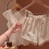 Conjunto de pijama camisola de lunares retro para mujer, con copas incorporadas en el pecho, nuevo estilo de verano, talla grande, con ribete de encaje y shorts, perfecto para ropa de estar en casa