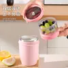 Taza de acero inoxidable 304 para avena de remojar durante la noche con cuchara, taza sellada para ensalada y fruta, doble capa de separación seco y húmedo, taza de yogur de alta estética
