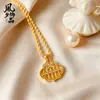 Collar de Ábaco Estilo Antiguo Chapado en Oro Incrustado de Diamantes con Cierre en Forma de Nube, Diseño de Nicho con Diamantes, Cierre de Paz, Joyería de Lujo de Nicho