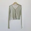 Ropa Hongmi/ Cárdigan fino de punto Tencel con cuello en V y manga larga para mujer, chaqueta de protección solar de verano
