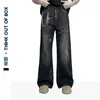 American High Street Lazy Relajado Desgastado Graffiti Jeans Elegantes de Alta Gama Rectos Sueltos Pareja Modernos Pantalones Largos