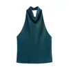 Comércio Exterior Transfronteiriço Estilo Europeu e Americano Roupas Femininas Za Aliexpress Item Mais Vendido 26 Novo Estilo Verão Sem Mangas Gola Halter Cor Sólida Elegante Top