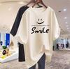 Camiseta de Manga Corta con Estampado de Cara Sonriente para Mujer, Holgada y Ajustada, Ropa Exterior Versátil para Estudiantes de Verano, Top de Manga Media de Longitud Media Tendencia Ins