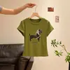 Ummoimoi Camiseta de Manga Corta con Cuello Redondo Estampado de Teckel Negro para Mujer Verano Nueva Corta Adelgazante Hombro Real Top