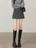 Meia-saia de Lã Feminina 2026 Novo Estilo Super Bonita Cinza Petite Saia Midi Evasê Outono Inverno Conjunto de Tricô Saia Lápis