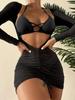 2025 Nuevo Bikini de Tres Piezas Europeo y Americano con Tirantes de Cuerda Falda Larga de Gasa Traje de Baño Bikini Bikini Exportación Transfronteriza
