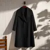 Abrigo de lana de doble cara, nuevo estilo coreano otoño e invierno 2026, abrigo de lana de longitud media hasta la rodilla con solapa grande y cinturón