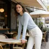 Ropa de Comercio Exterior Subcultural para Primavera: Conjuntos de Mujer con Bordes Fruncidos, Tops Ajustados de Manga Larga que Se Pueden Usar como Ropa Exterior o Interior